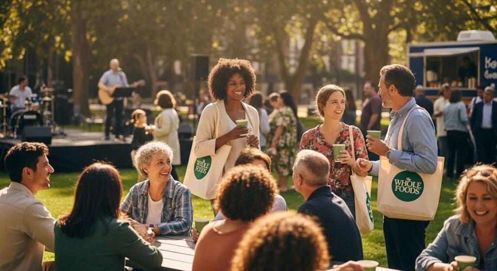 Comunidade de clientes interagindo em um evento de marca, representando a construção de relacionamentos autênticos através do UGC.
