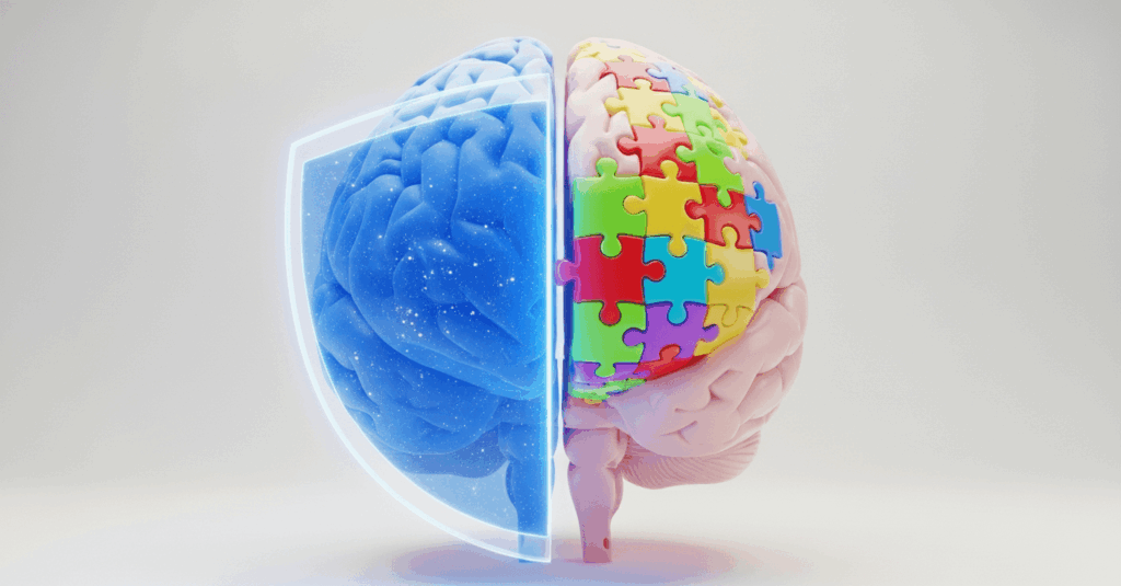 Cérebro de um consumidor bloqueando anúncios invasivos e aceitando propaganda relevante e contextual que agrega valor.